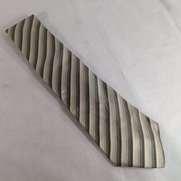 Profilo Studio 100% Silk Tie Men's Neck Diagonal Striped Silver Grey Yellow Gold - Picture 6 of 10